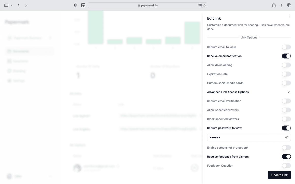 All Papermark link setting