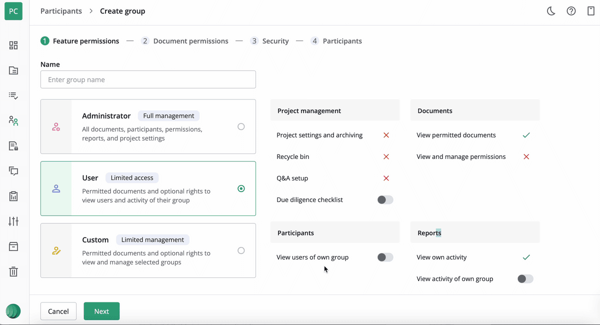 iDeals VDR permissions